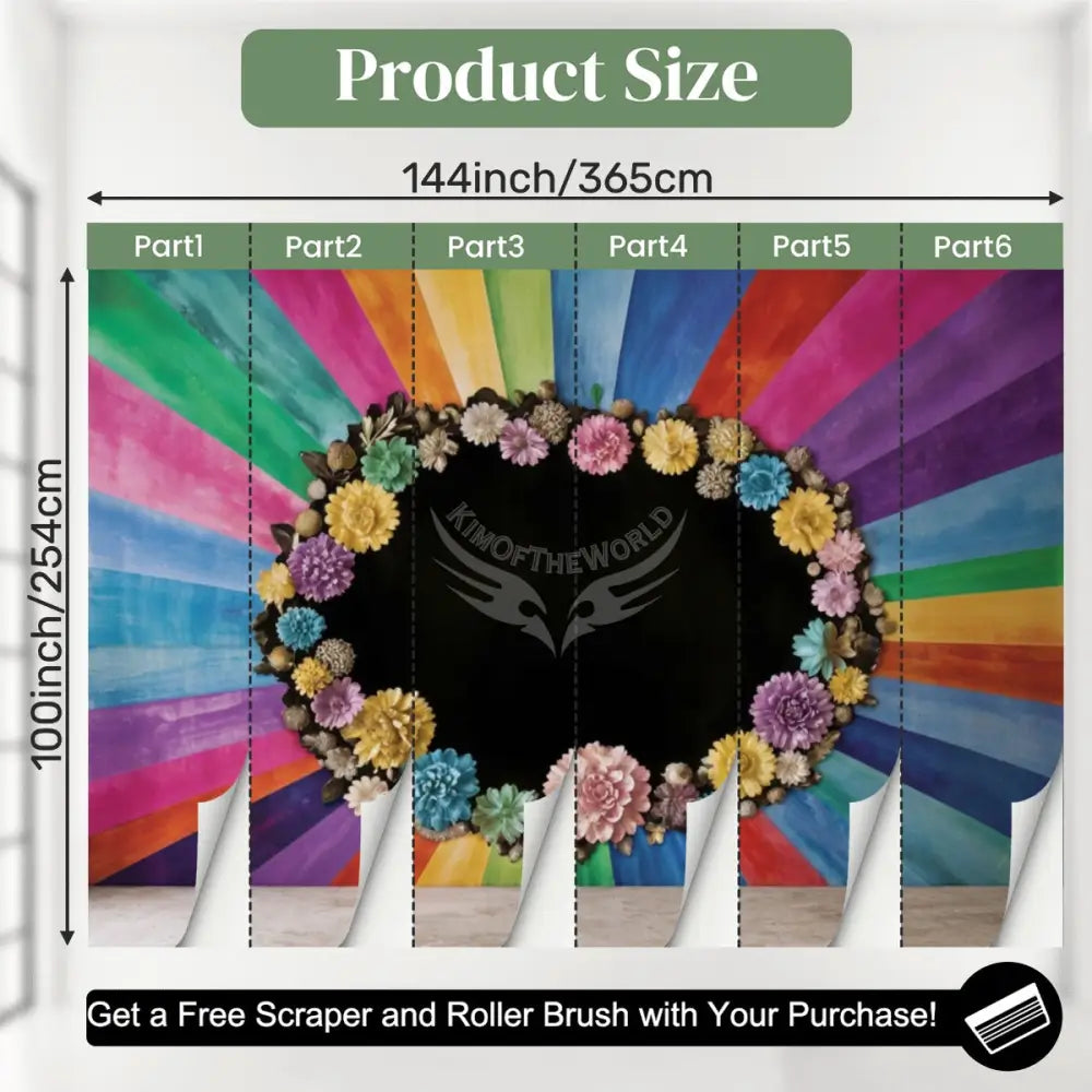 Floral Rainbow Unpasted Mural Wallpaper 144’’x100’’ - 144’’x100’’ - Wall Coverings