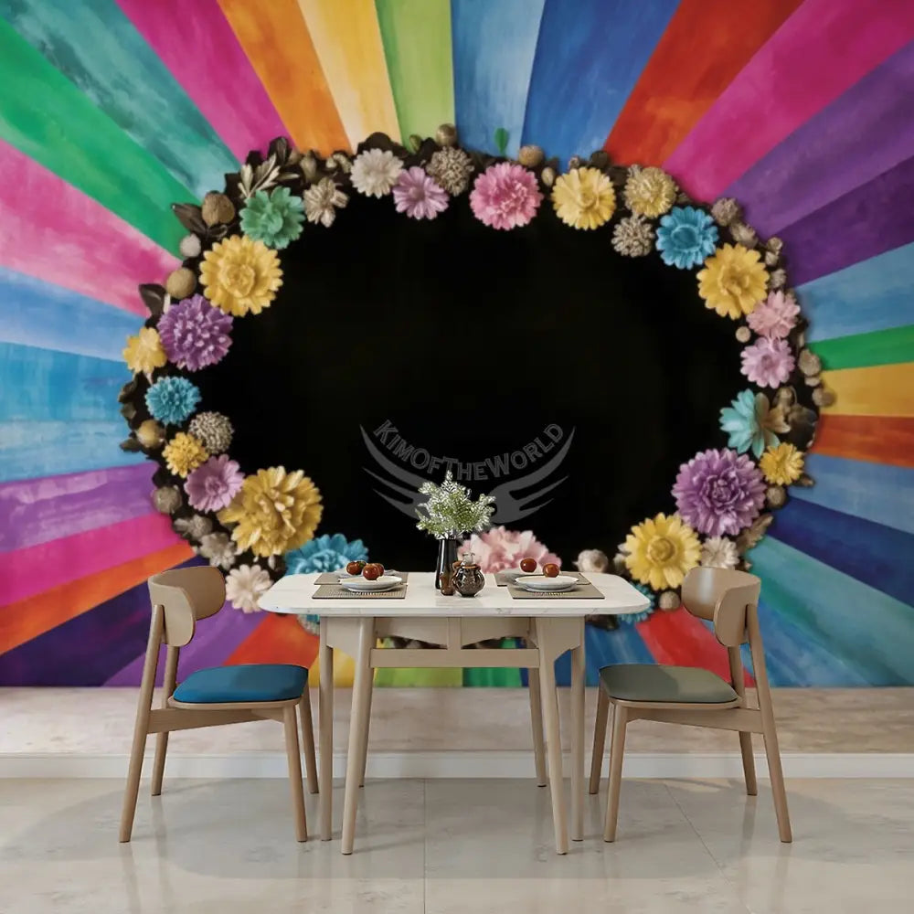 Floral Rainbow Unpasted Mural Wallpaper 144’’x100’’ - 144’’x100’’ - Wall Coverings