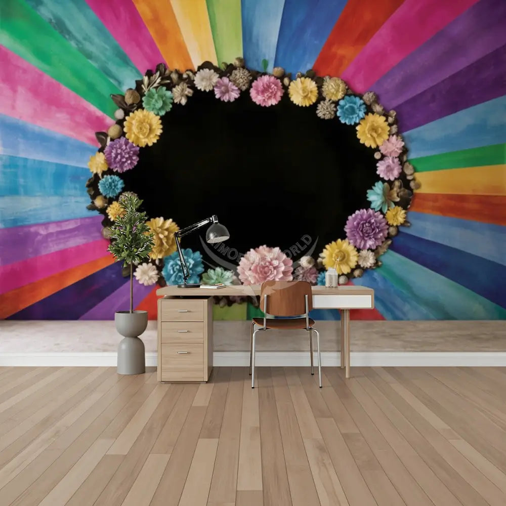 Floral Rainbow Unpasted Mural Wallpaper 144’’x100’’ - 144’’x100’’ - Wall Coverings