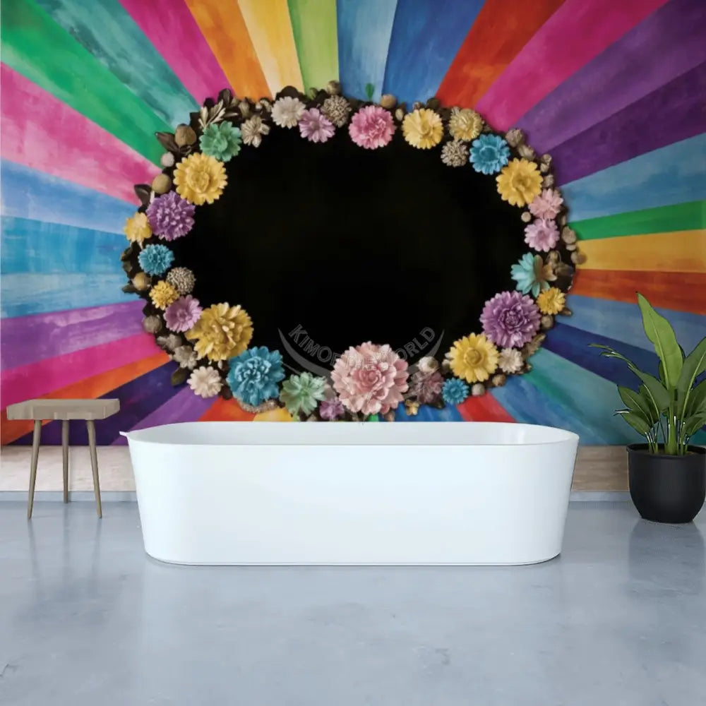 Floral Rainbow Unpasted Mural Wallpaper 144’’x100’’ - 144’’x100’’ - Wall Coverings