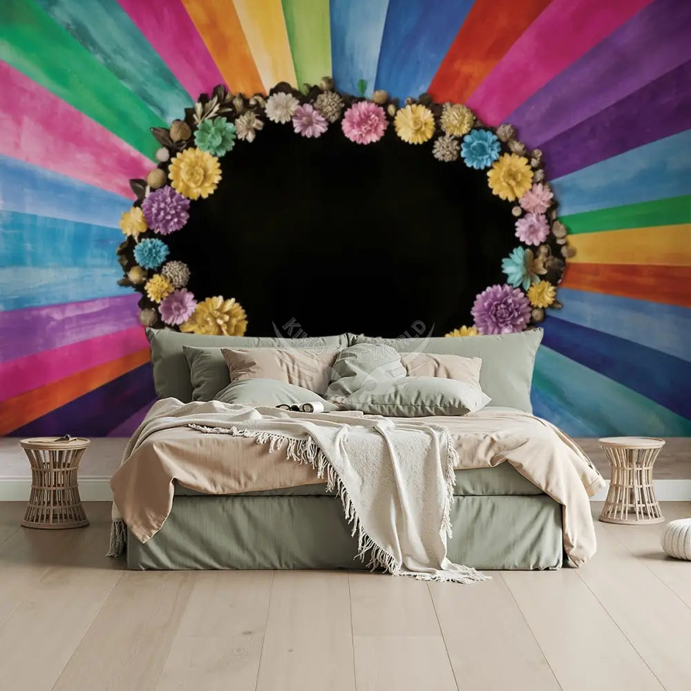 Floral Rainbow Unpasted Mural Wallpaper 144’’x100’’ - 144’’x100’’ - Wall Coverings