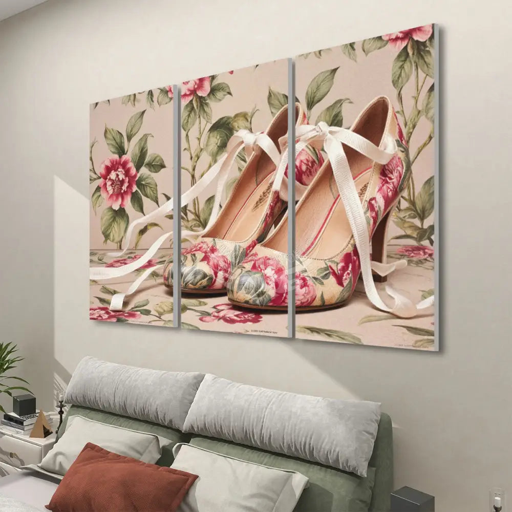 Floral Shoes 3 Panels Sound Absorbing Wall Art 24’’x48’’x3 pcs Acoustic Panels