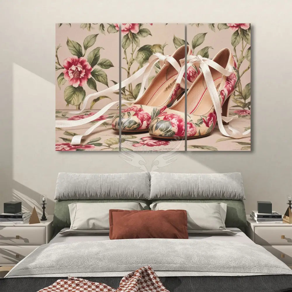 Floral Shoes 3 Panels Sound Absorbing Wall Art 24’’x48’’x3 pcs Acoustic Panels