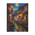 Floral Village Moonlit Reflections Fantasy Matte Stretched Canvas Wall Art 30’’ x 40’’ (Vertical) / 1.25’’ Canvas