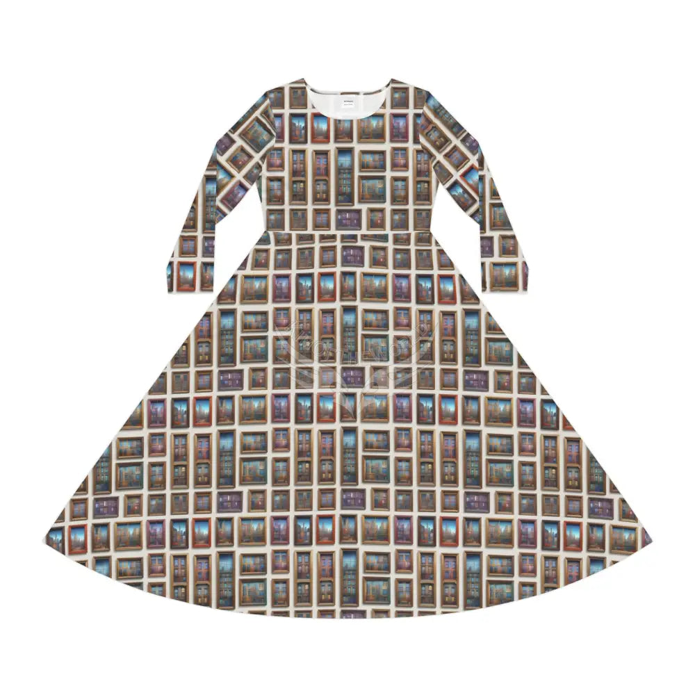 Framed Picture Tile Wallpaper Print Dress – Women’s Long Sleeve AOP L All Over Prints