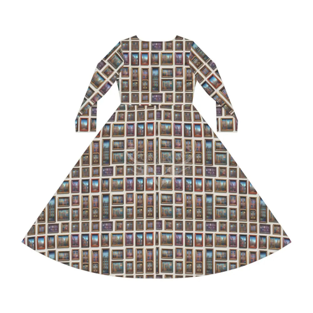 Framed Picture Tile Wallpaper Print Dress – Women’s Long Sleeve AOP L All Over Prints