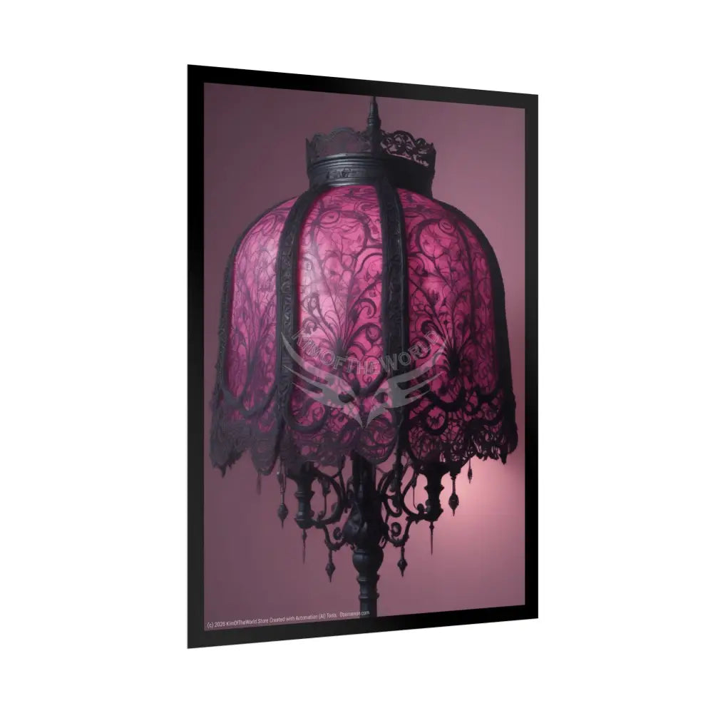 French Lampshade & Stiletto Gothic Lace Heel Nightshade Fuchsia Pink & Black Design Poster