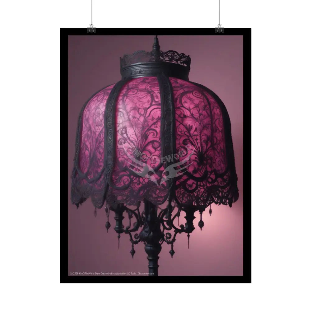 French Lampshade & Stiletto Gothic Lace Heel Nightshade Fuchsia Pink & Black Design Poster