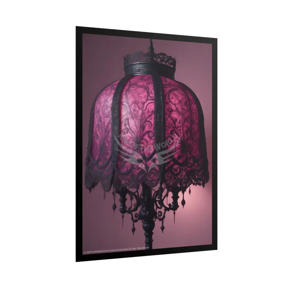 French Lampshade & Stiletto Gothic Lace Heel Nightshade Fuchsia Pink & Black Design Poster