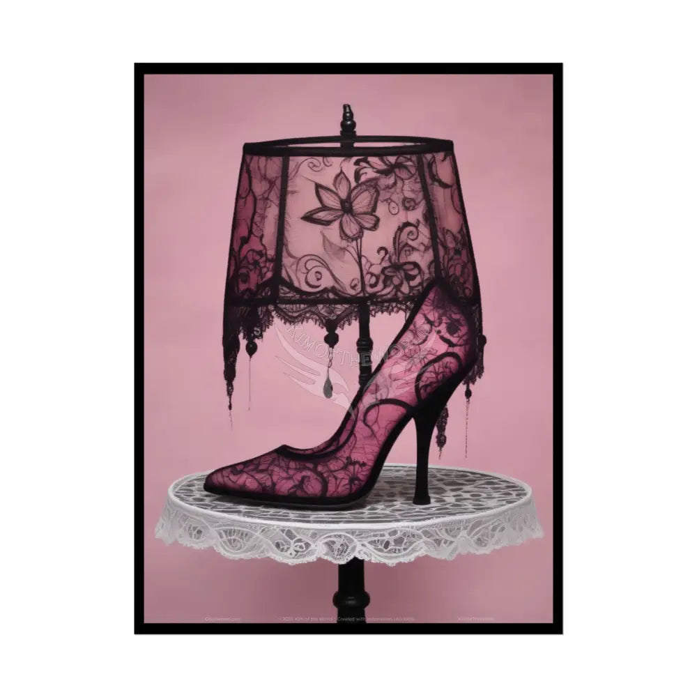 French Lampshade & Stiletto Lace Heel Nightshade Design 18″ x 24″ (Vertical) / Semi Glossy Poster
