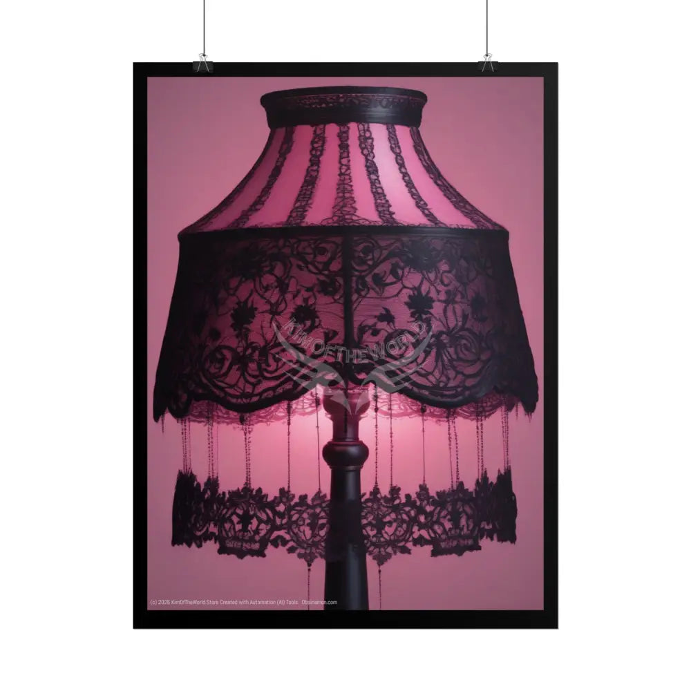 French Lampshade & Stiletto Lace Heel Nightshade Fuchsia Pink & Black Design Poster