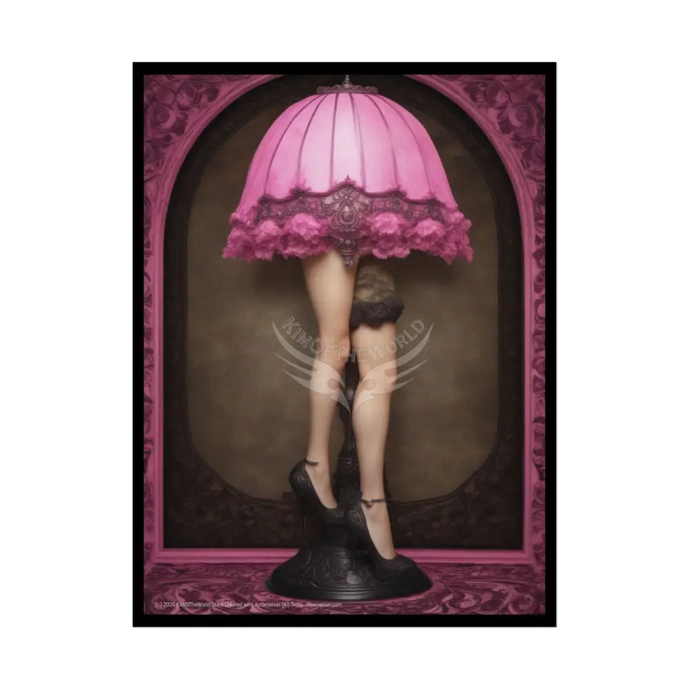 French Lampshade & Stiletto Lace Heel Weird Legs Nightshade Pink & Black Lace Design 18″ x 24″ (Vertical) / Semi Glossy