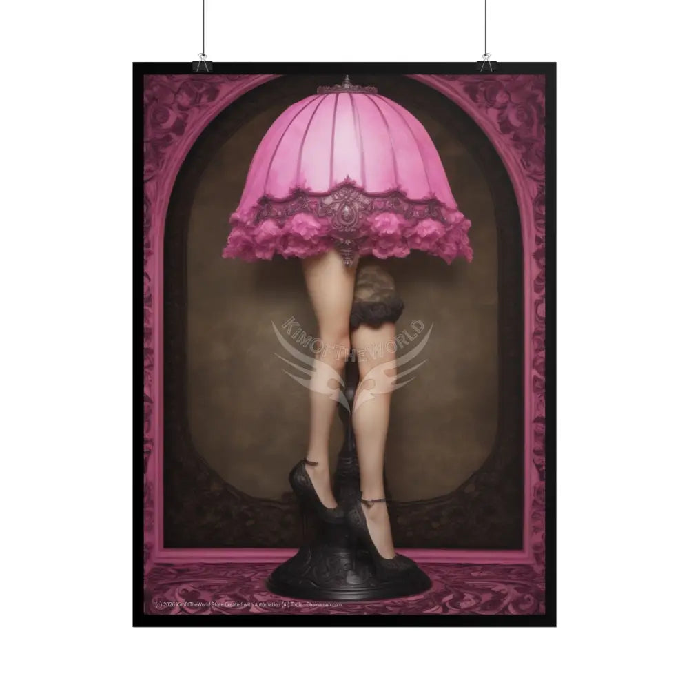 French Lampshade & Stiletto Lace Heel Weird Legs Nightshade Pink & Black Lace Design Poster