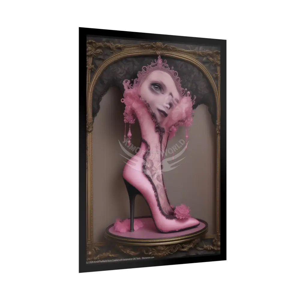 French Weird Lampshade & Stiletto Lace Heel Nightshade Fuchsia Pink & Black Design Poster
