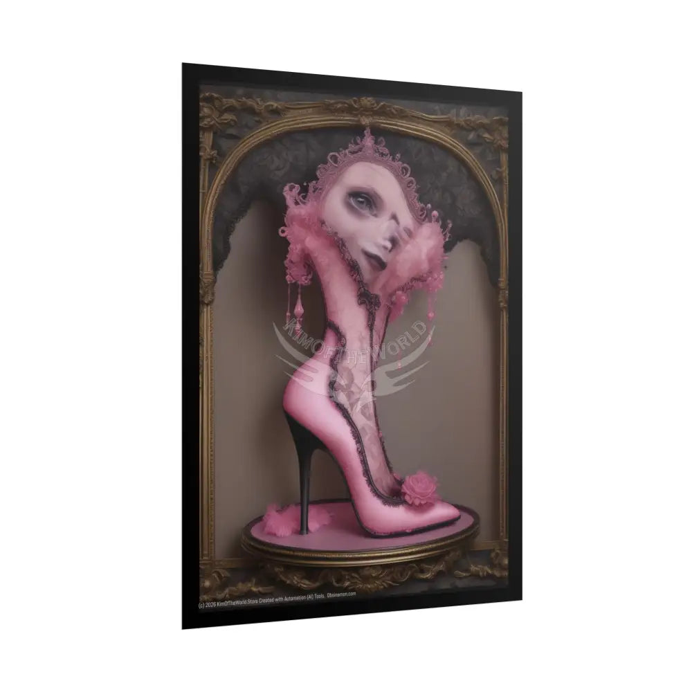 French Weird Lampshade & Stiletto Lace Heel Nightshade Fuchsia Pink & Black Design Poster