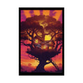 Fun Weird Synthwave Sunset Tree House Rolled Poster — Cool Whimsical Treehouse Art Print 20″ x 30″ (Vertical) / Semi