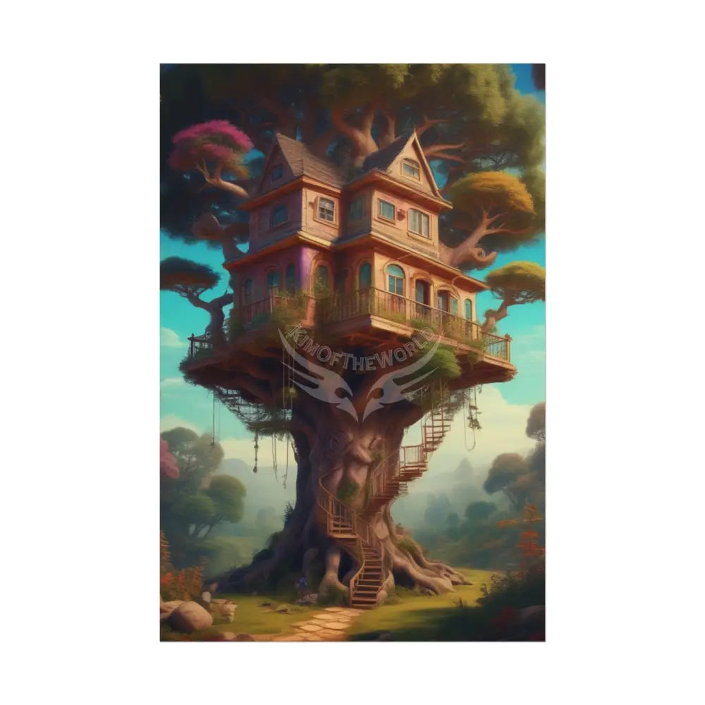 Fun Weird Tree House Rolled Poster — Cool Whimsical Treehouse Art Print 20″ x 30″ (Vertical) / Matte Poster