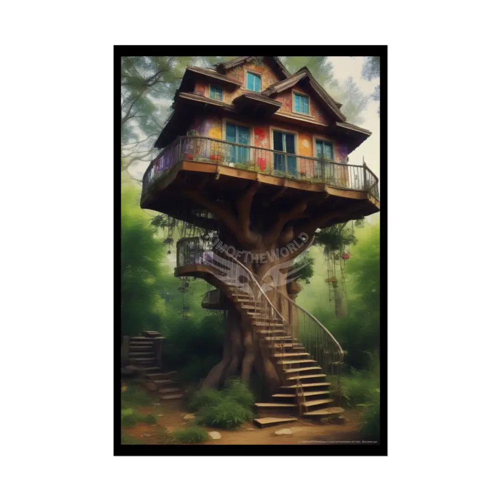 Fun Weird Tree House Rolled Poster — Cool Whimsical Treehouse Art Print 24’’ x 36’’ (Vertical) / Semi Glossy Poster