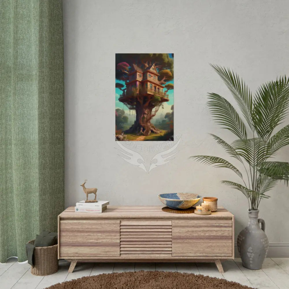 Fun Weird Tree House Rolled Poster — Cool Whimsical Treehouse Art Print Poster