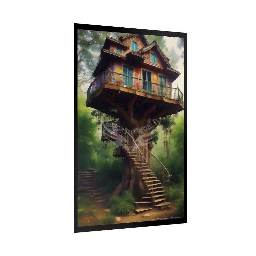 Fun Weird Tree House Rolled Poster — Cool Whimsical Treehouse Art Print Poster