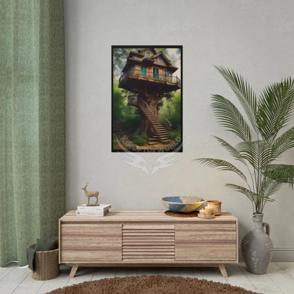 Fun Weird Tree House Rolled Poster — Cool Whimsical Treehouse Art Print Poster