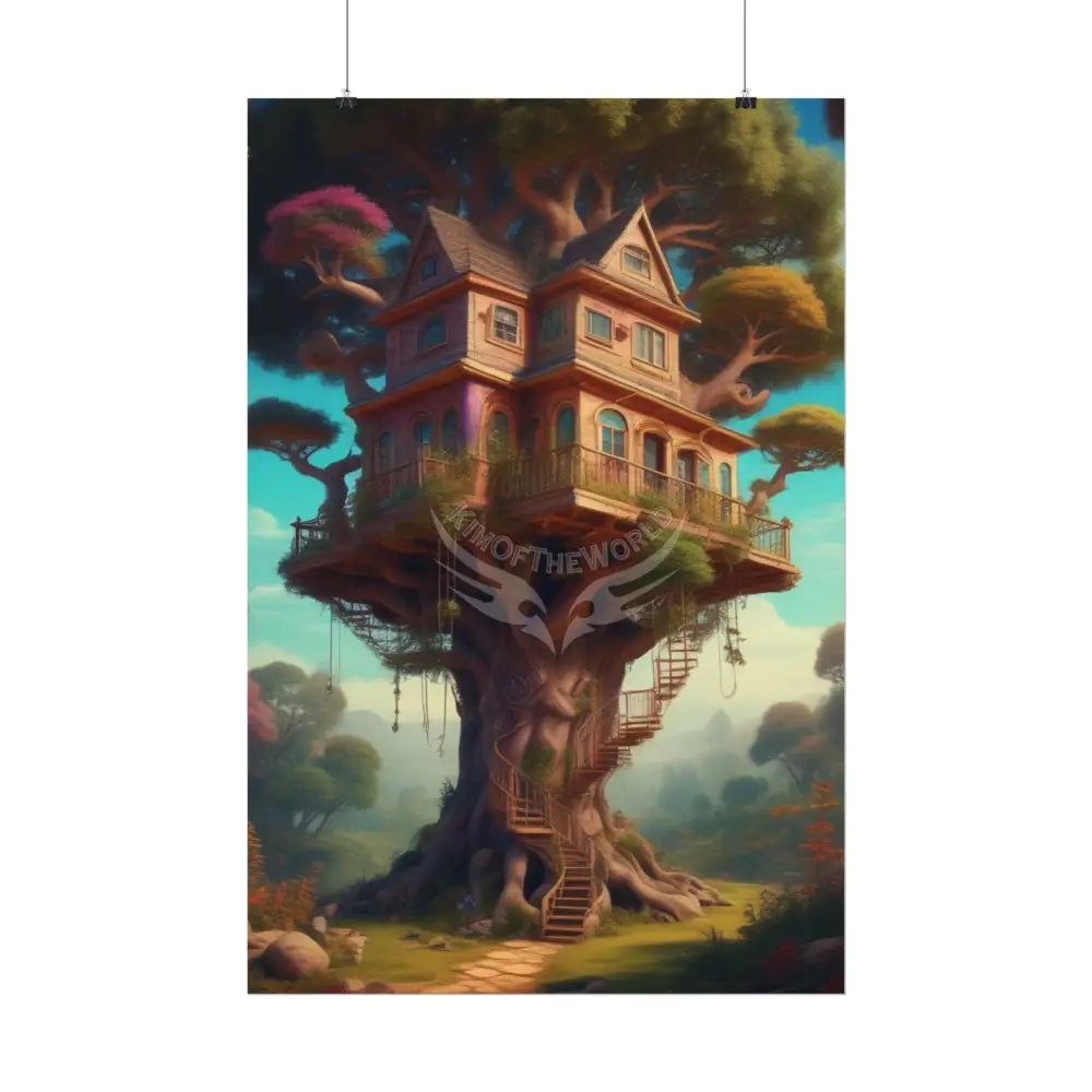 Fun Weird Tree House Rolled Poster — Cool Whimsical Treehouse Art Print Poster
