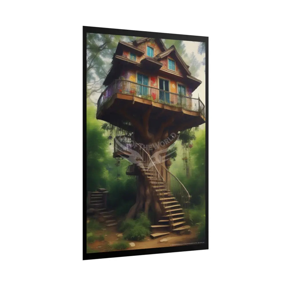 Fun Weird Tree House Rolled Poster — Cool Whimsical Treehouse Art Print Poster