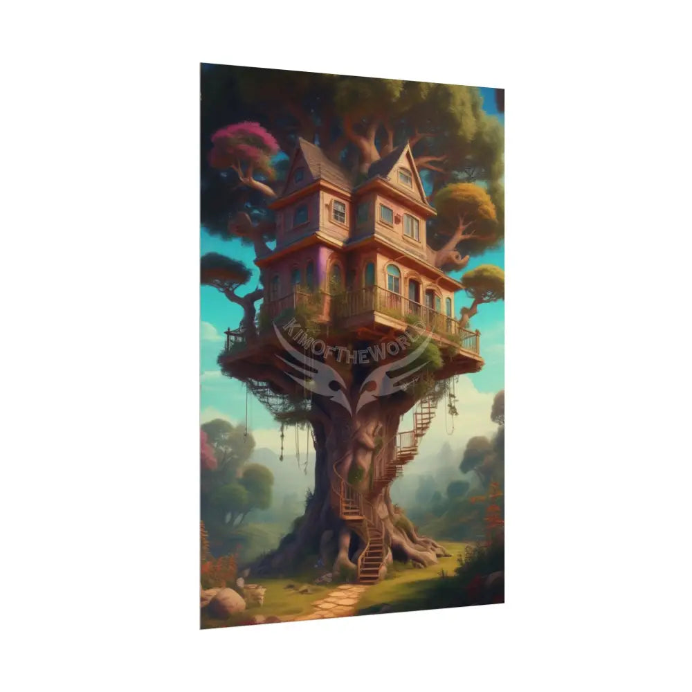 Fun Weird Tree House Rolled Poster — Cool Whimsical Treehouse Art Print Poster