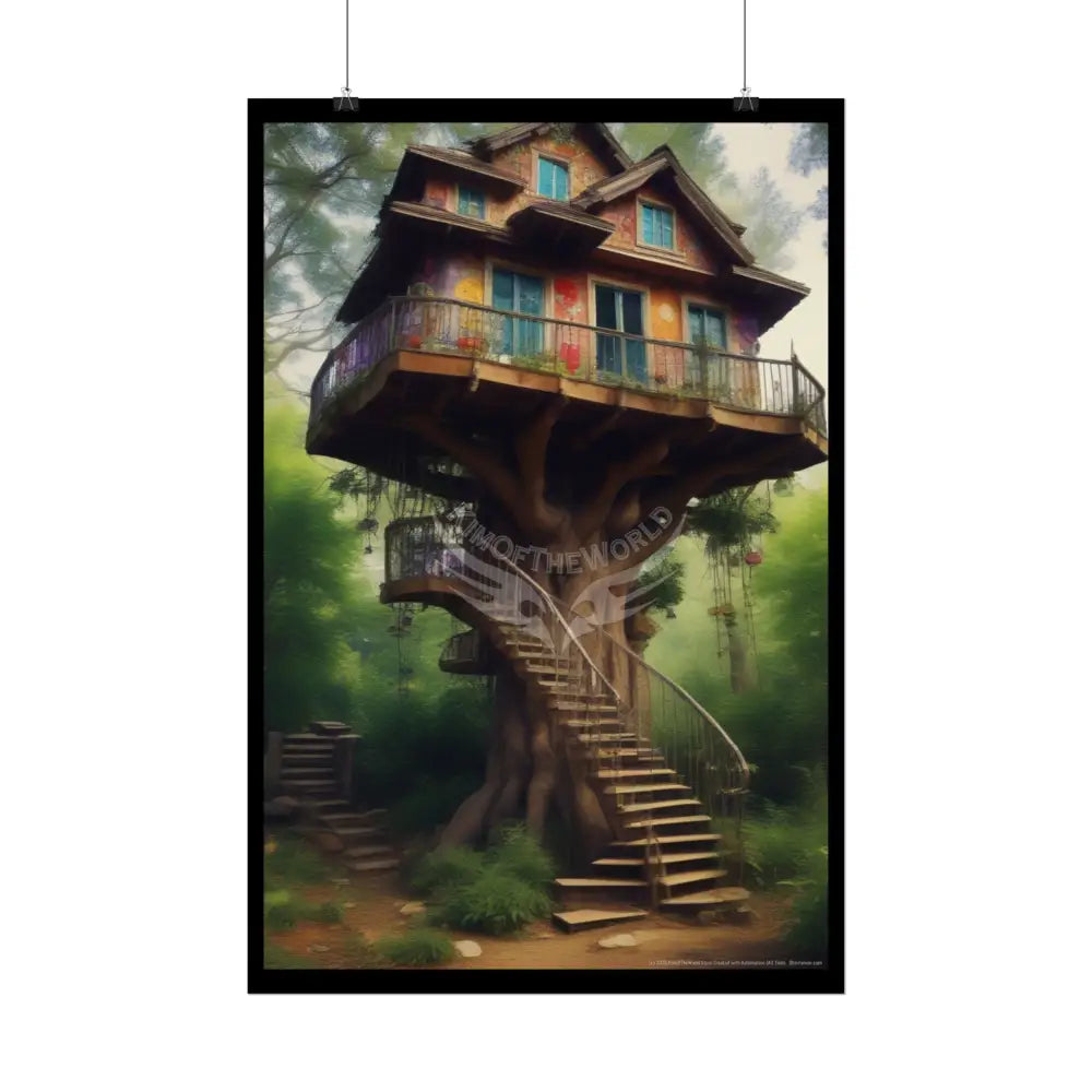 Fun Weird Tree House Rolled Poster — Cool Whimsical Treehouse Art Print Poster