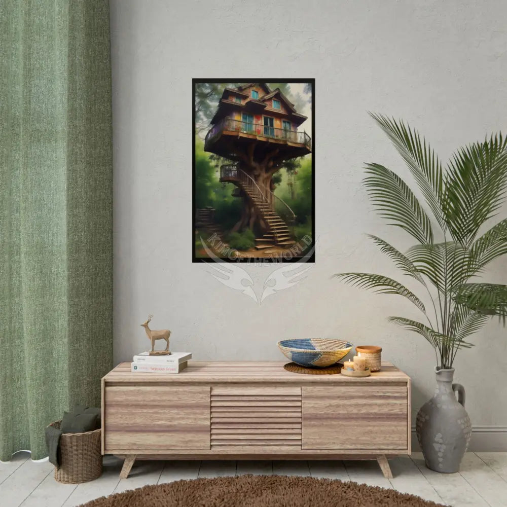 Fun Weird Tree House Rolled Poster — Cool Whimsical Treehouse Art Print Poster