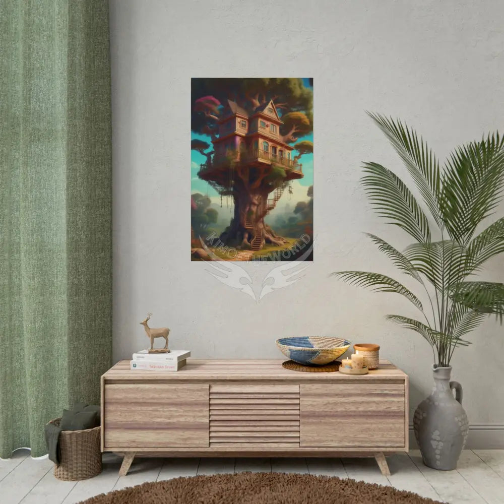 Fun Weird Tree House Rolled Poster — Cool Whimsical Treehouse Art Print Poster