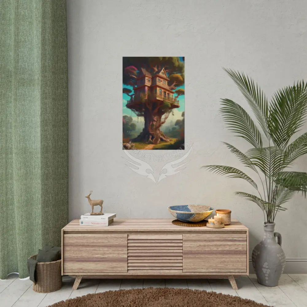 Fun Weird Tree House Rolled Poster — Cool Whimsical Treehouse Art Print Poster