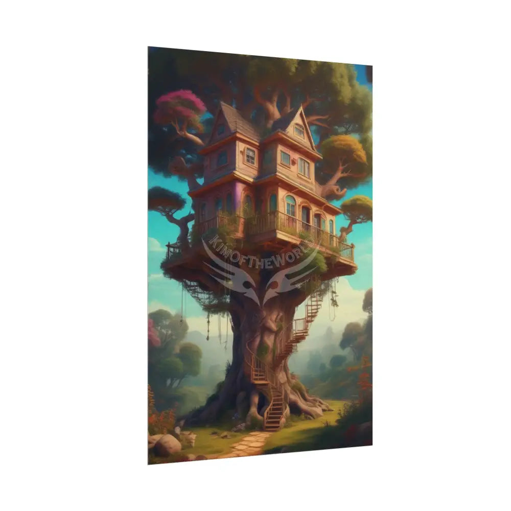 Fun Weird Tree House Rolled Poster — Cool Whimsical Treehouse Art Print Poster