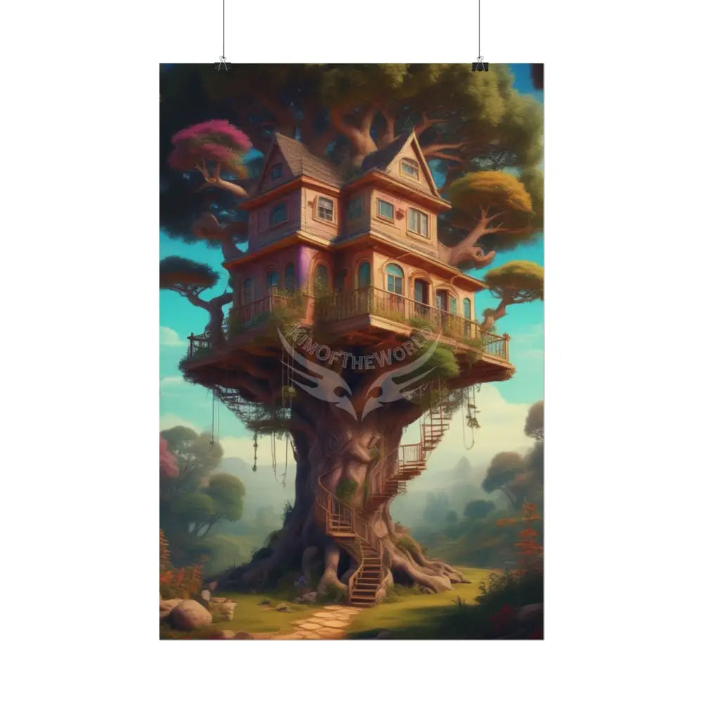 Fun Weird Tree House Rolled Poster — Cool Whimsical Treehouse Art Print Poster