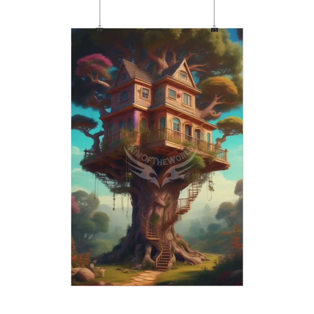 Fun Weird Tree House Rolled Poster — Cool Whimsical Treehouse Art Print Poster