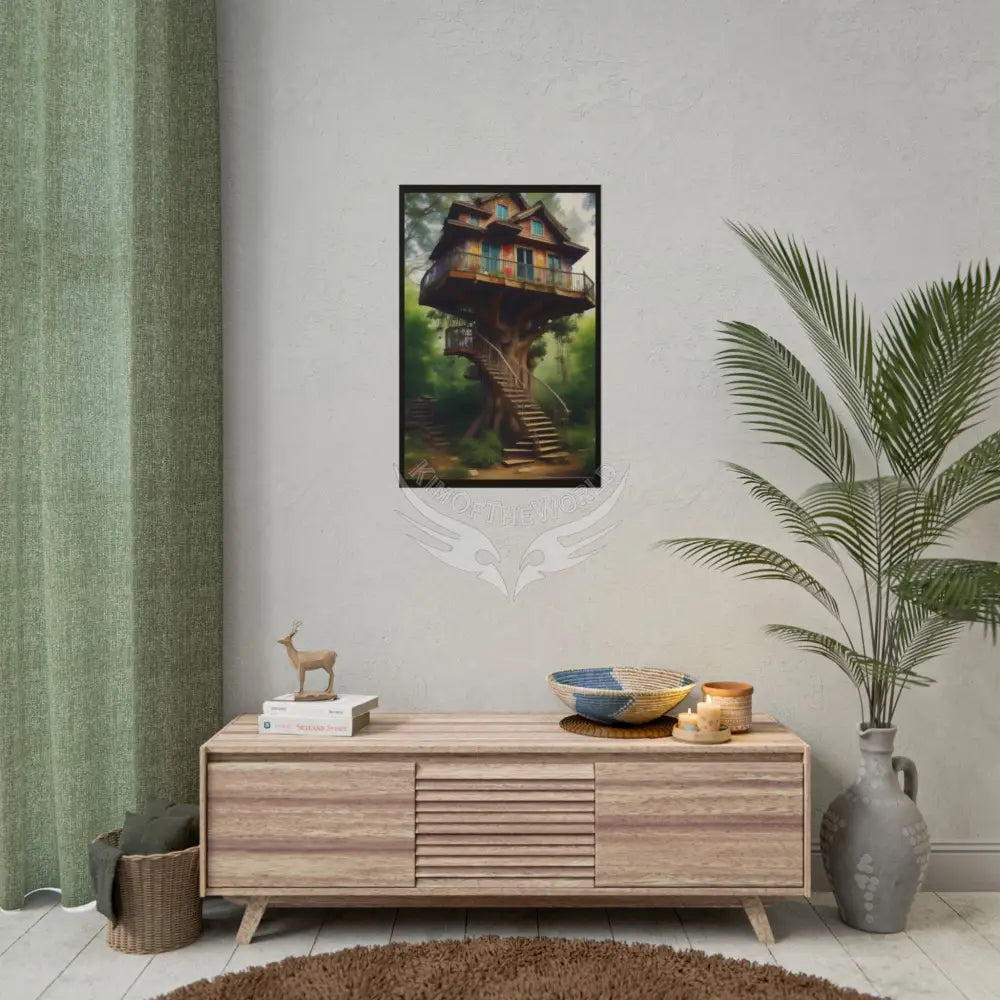 Fun Weird Tree House Rolled Poster — Cool Whimsical Treehouse Art Print Poster