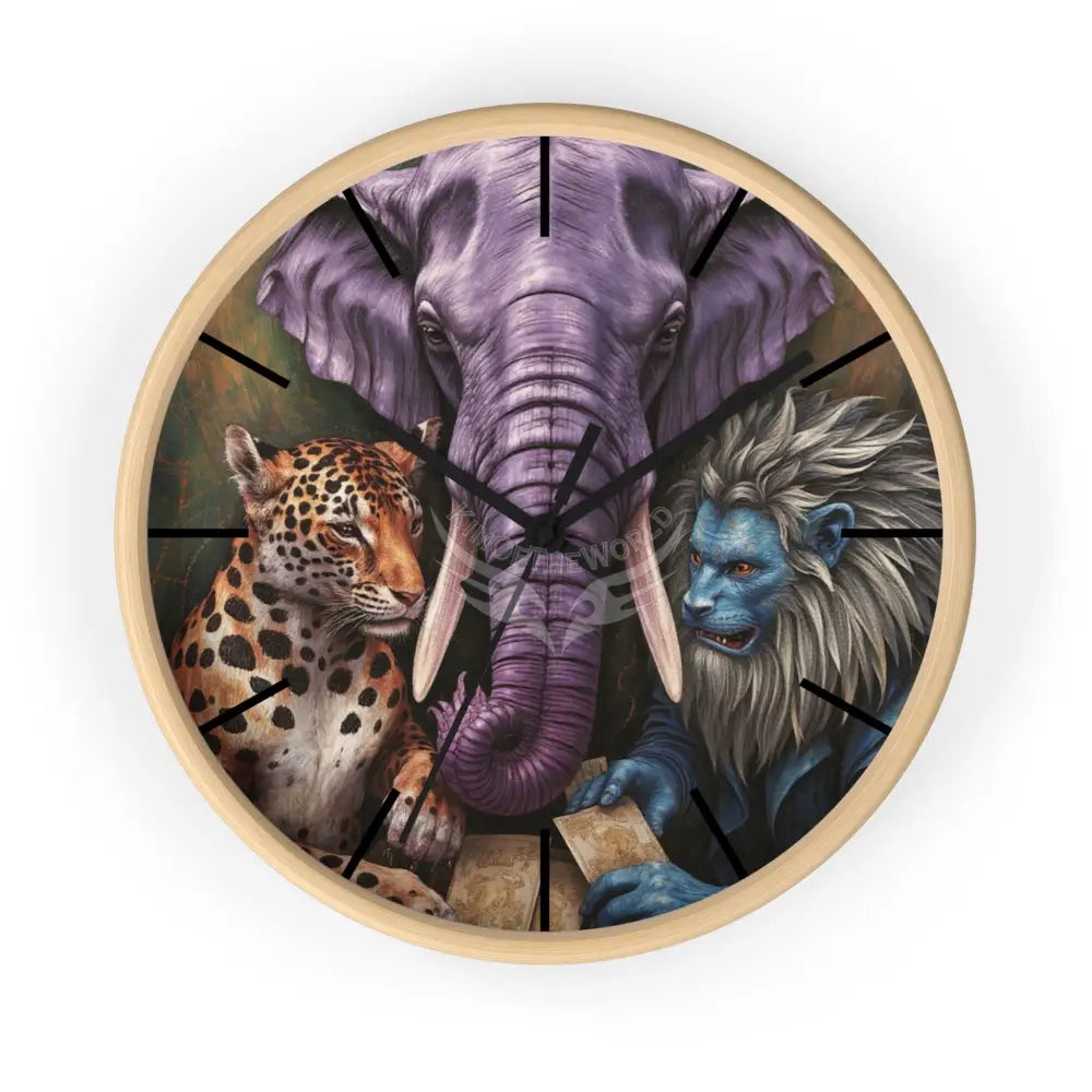 Funky Animal Poker Wall Clock — Colorful Creature Game Night Decor Wooden Base / Black / 10’’ Home Decor
