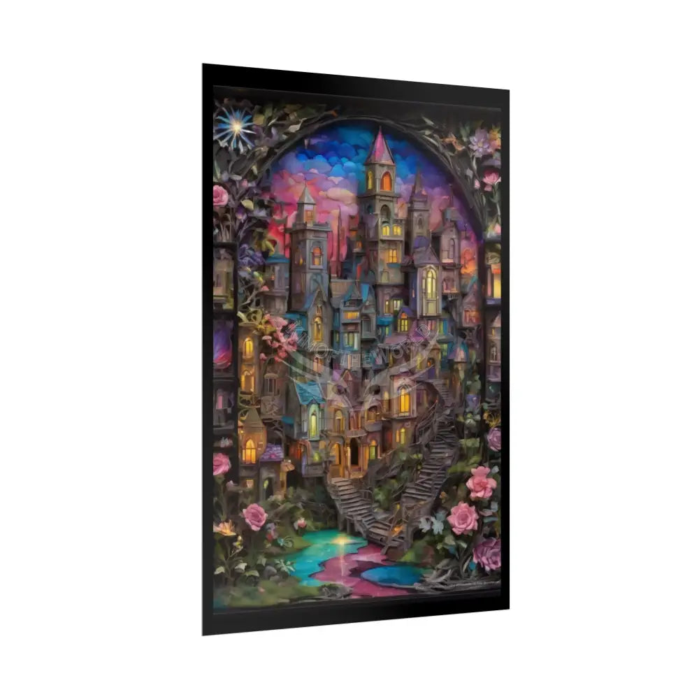 Funky Architectural Colorful Cityscape 3D Floral Village Posters — Building Fronts Poster