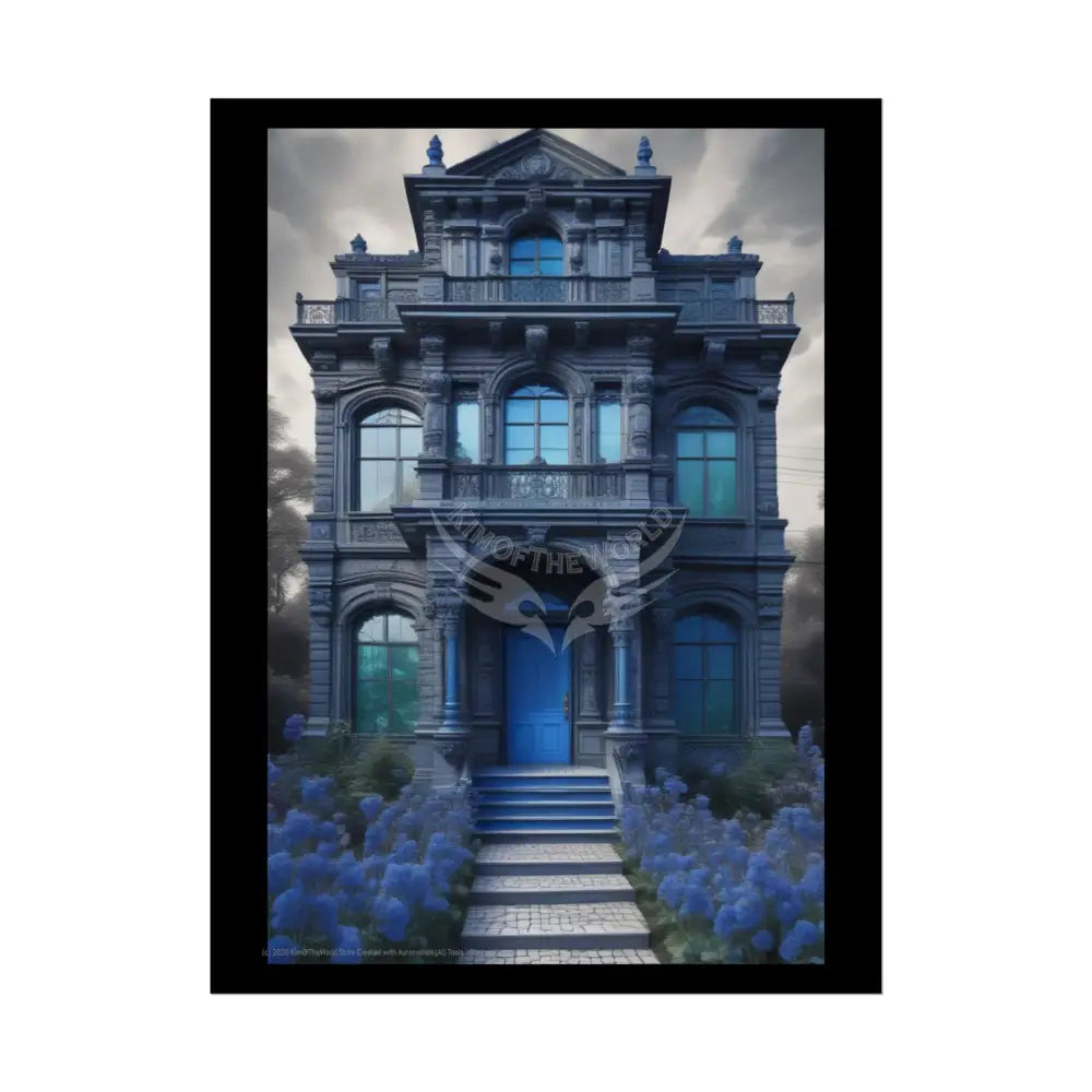 Funky Architecture: Blue Victorian House - Buildings Art Print - Rolled Poster 18″ x 24″ (Vertical) / Semi Glossy Poster