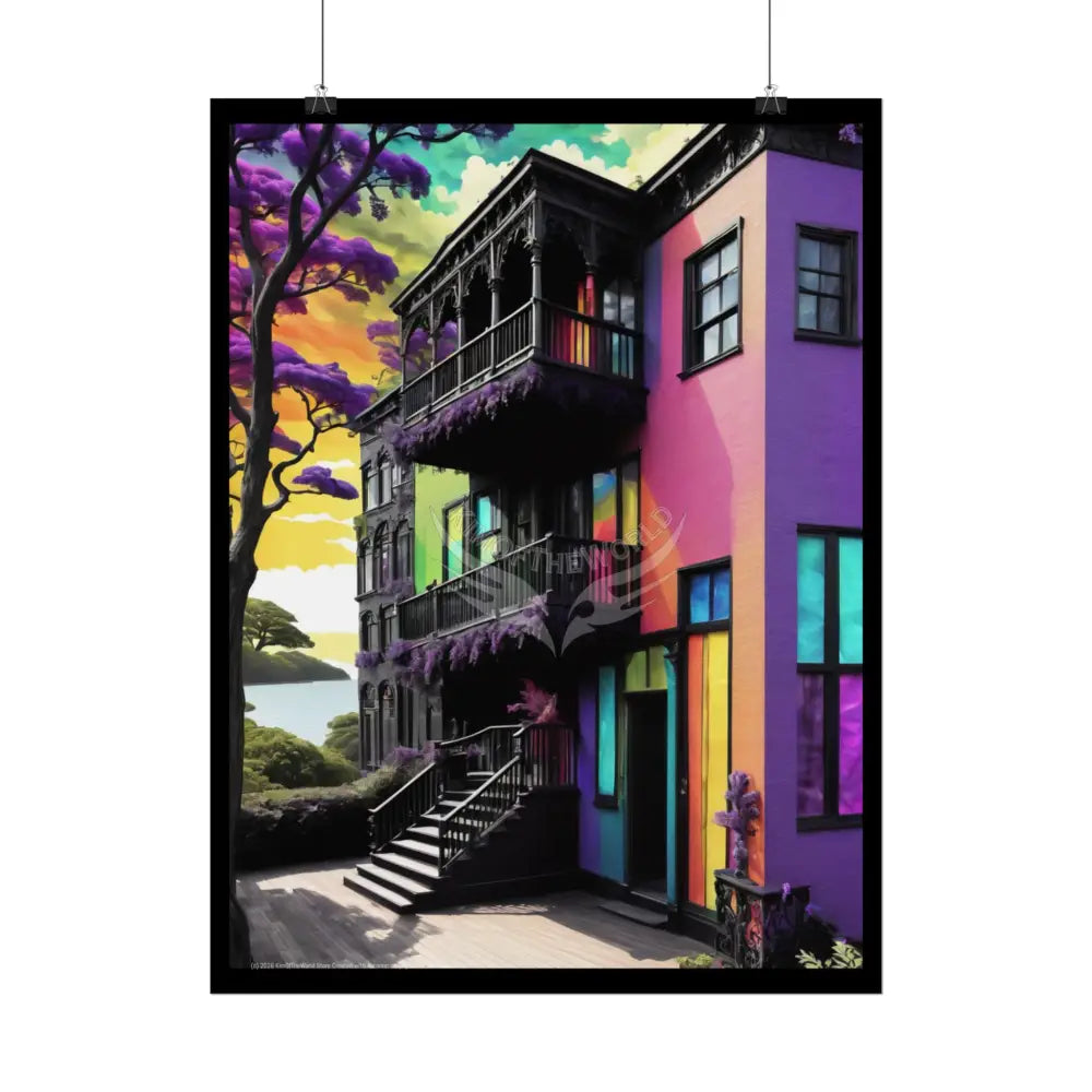 Funky Architecture Building Rainbow Spectrum Painted Rolled Poster Poster