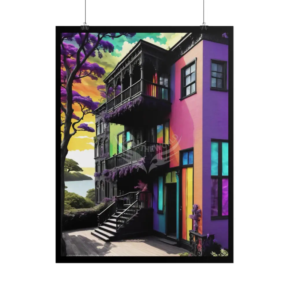 Funky Architecture Building Rainbow Spectrum Painted Rolled Poster Poster