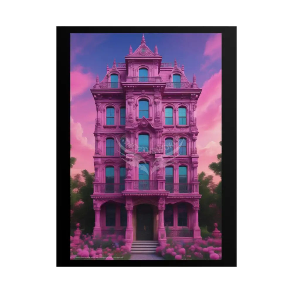 Funky Architecture: Pink Victorian House - Buildings Art Print - Rolled Poster 18″ x 24″ (Vertical) / Matte Poster