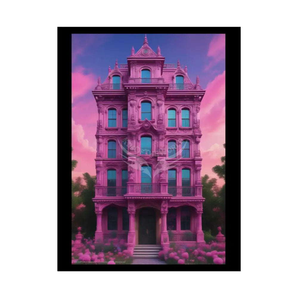 Funky Architecture: Pink Victorian House - Buildings Art Print - Rolled Poster 18″ x 24″ (Vertical) / Semi Glossy Poster