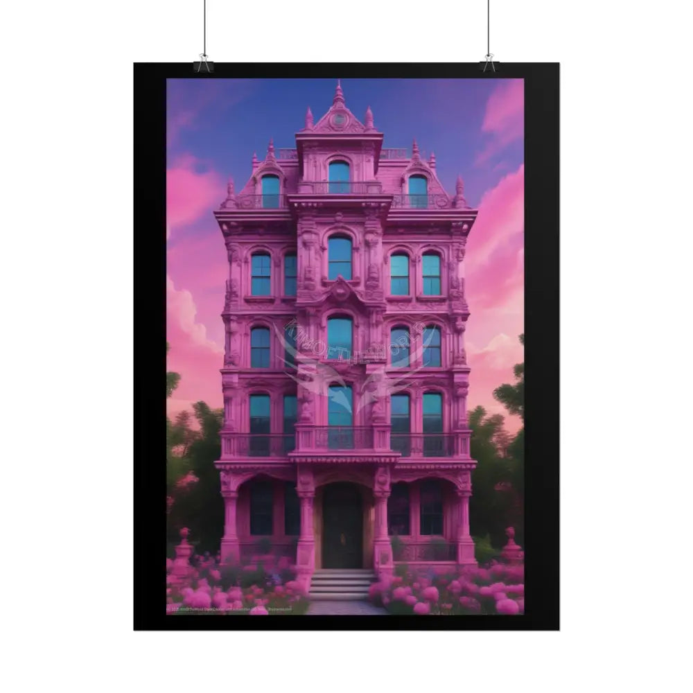Funky Architecture: Pink Victorian House - Buildings Art Print - Rolled Poster Poster