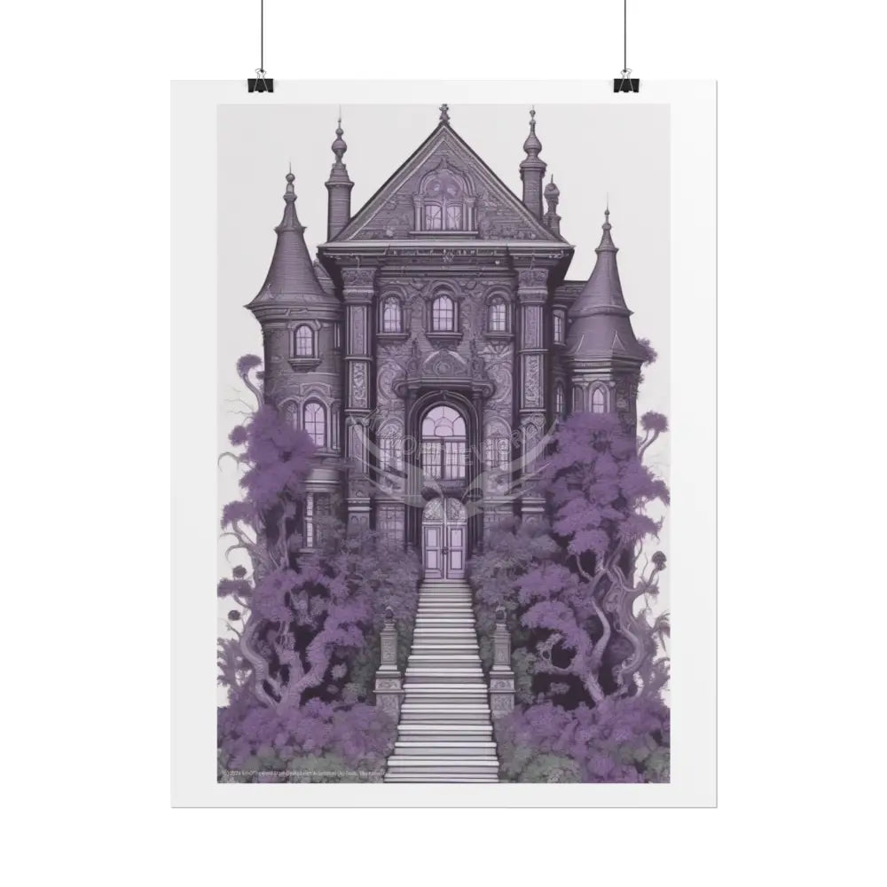 Funky Architecture: Purple Gothic Victorian Mansion House - Buildings Art Print - Rolled Poster Poster