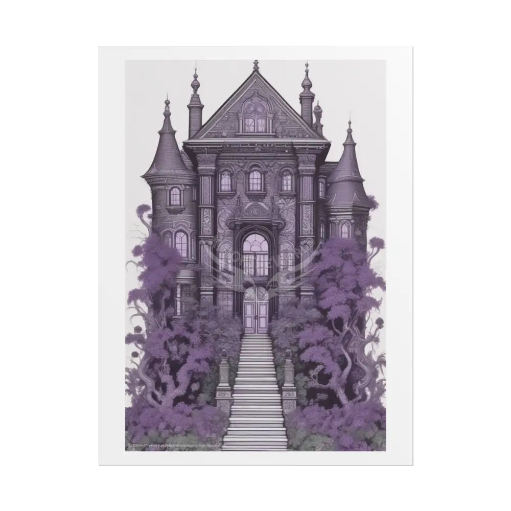 Funky Architecture: Purple Gothic Victorian Mansion House - Buildings Art Print - Rolled Poster 18″ x 24″ (Vertical)