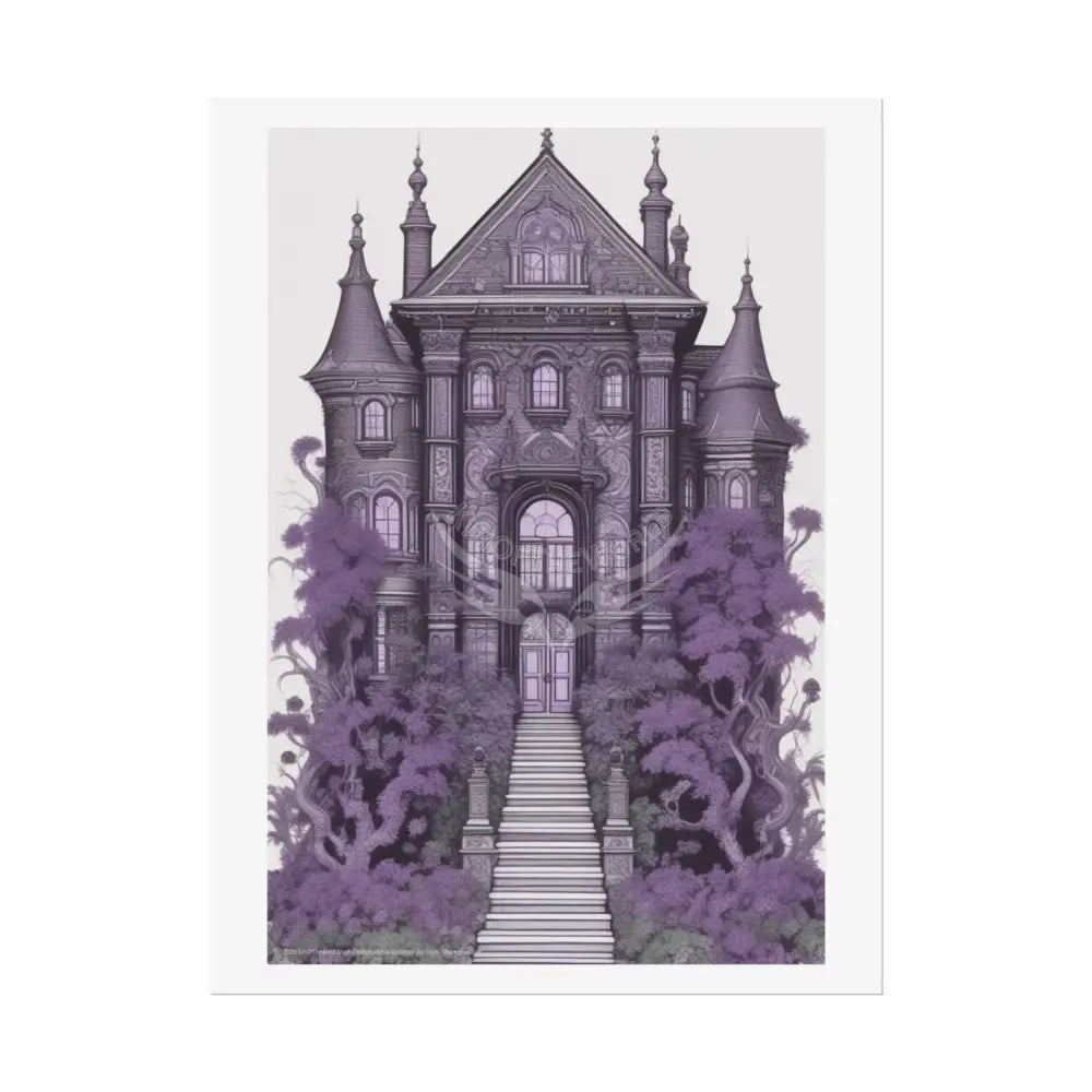 Funky Architecture: Purple Gothic Victorian Mansion House - Buildings Art Print - Rolled Poster 18″ x 24″ (Vertical)