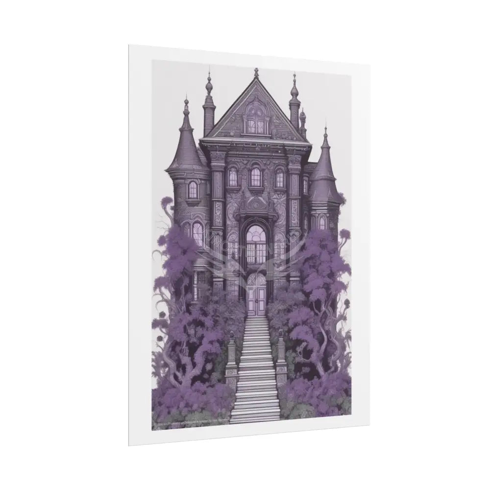 Funky Architecture: Purple Gothic Victorian Mansion House - Buildings Art Print - Rolled Poster Poster