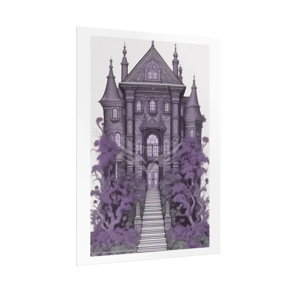 Funky Architecture: Purple Gothic Victorian Mansion House - Buildings Art Print - Rolled Poster Poster