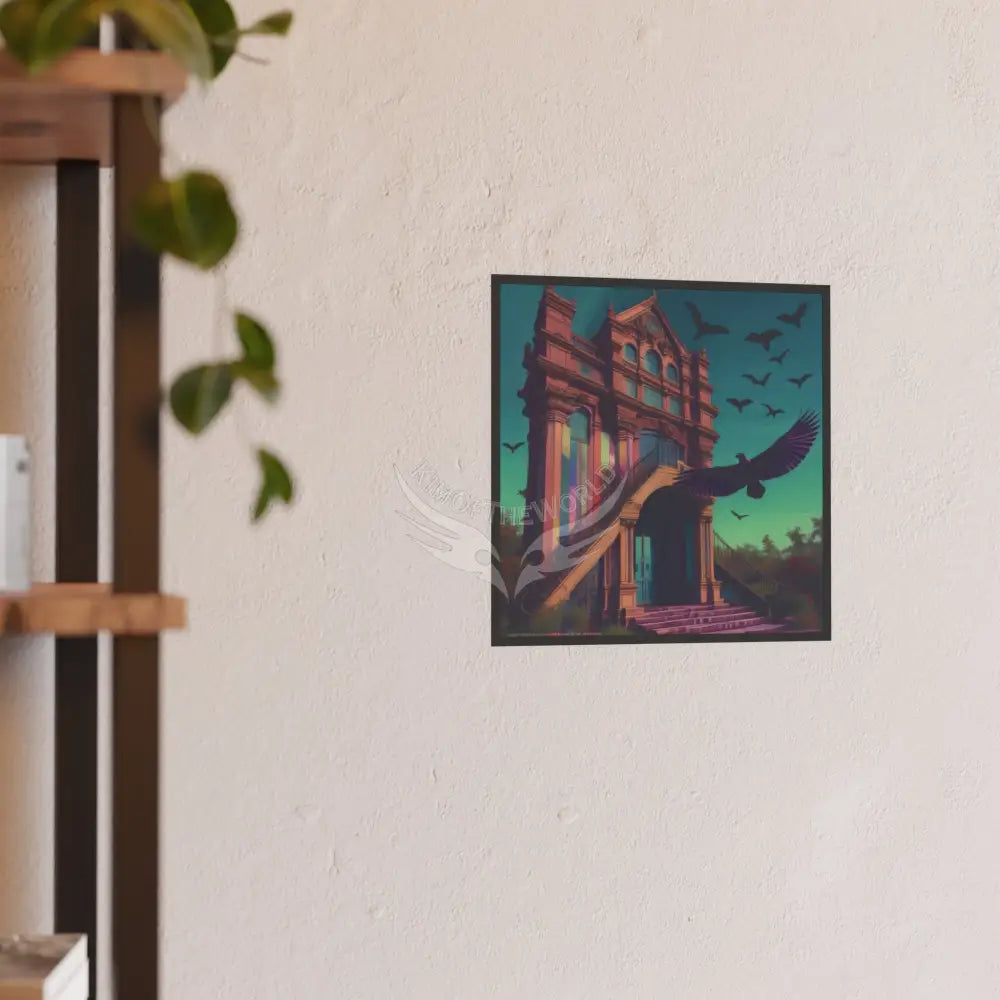 Funky Flat Architecture Building with Ravens Birds - Square Poster Poster